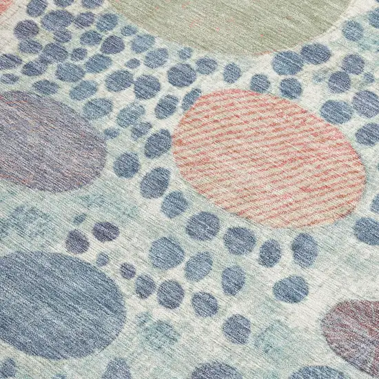 Denim Blue Peach And Artichoke Green Geometric Washable Indoor Outdoor Area Rug Photo 1