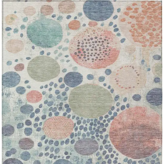 Denim Blue Peach And Artichoke Green Geometric Washable Indoor Outdoor Area Rug Photo 9