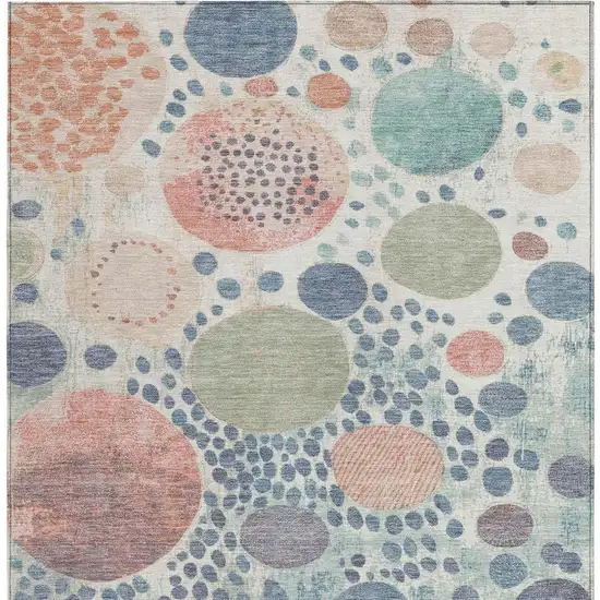 Denim Blue Peach And Artichoke Green Geometric Washable Indoor Outdoor Area Rug Photo 3