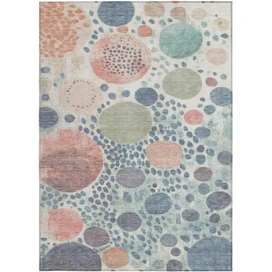 Denim Blue Peach And Artichoke Green Geometric Washable Indoor Outdoor Area Rug Photo 1