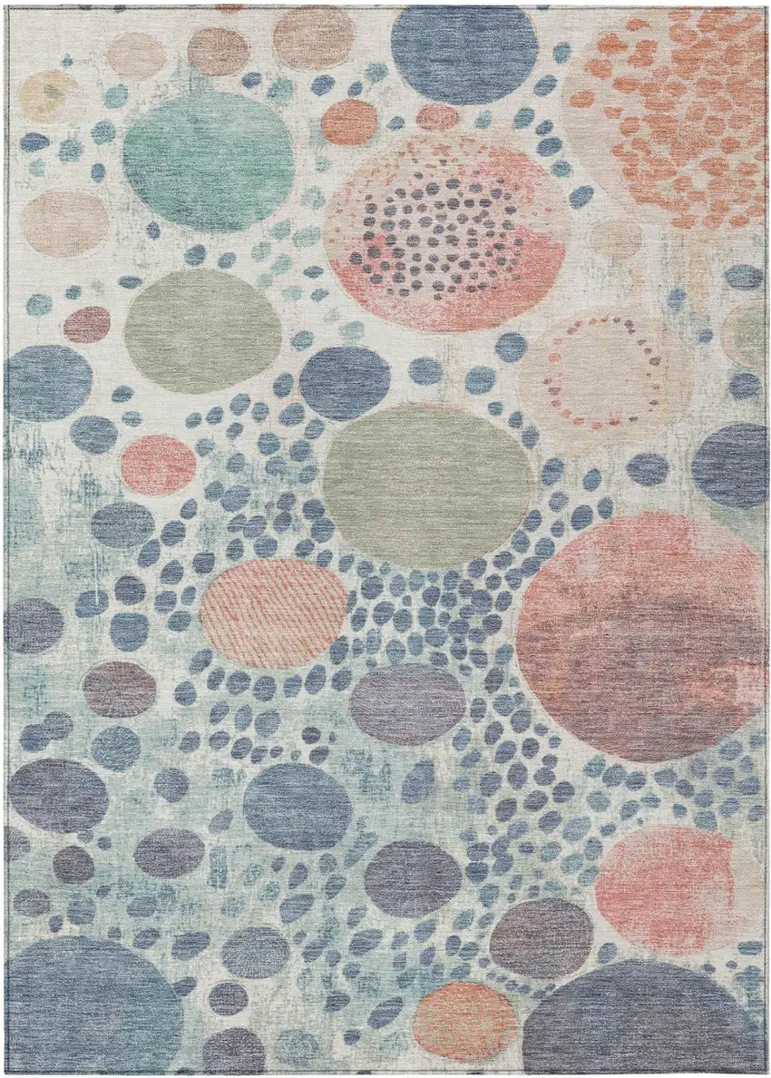 Denim Blue Peach And Artichoke Green Geometric Washable Indoor Outdoor Area Rug Photo 8