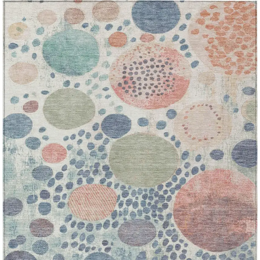 Denim Blue Peach And Artichoke Green Geometric Washable Indoor Outdoor Area Rug Photo 9