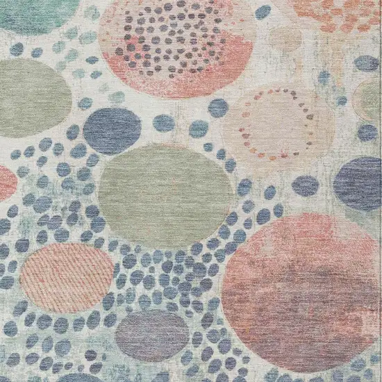 Denim Blue Peach And Artichoke Green Geometric Washable Indoor Outdoor Area Rug Photo 3