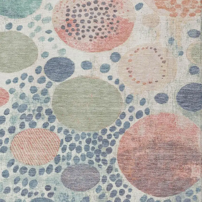 Denim Blue Peach And Artichoke Green Geometric Washable Indoor Outdoor Area Rug Photo 3