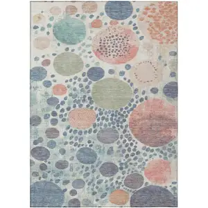Photo of Denim Blue Peach And Artichoke Green Geometric Washable Indoor Outdoor Area Rug