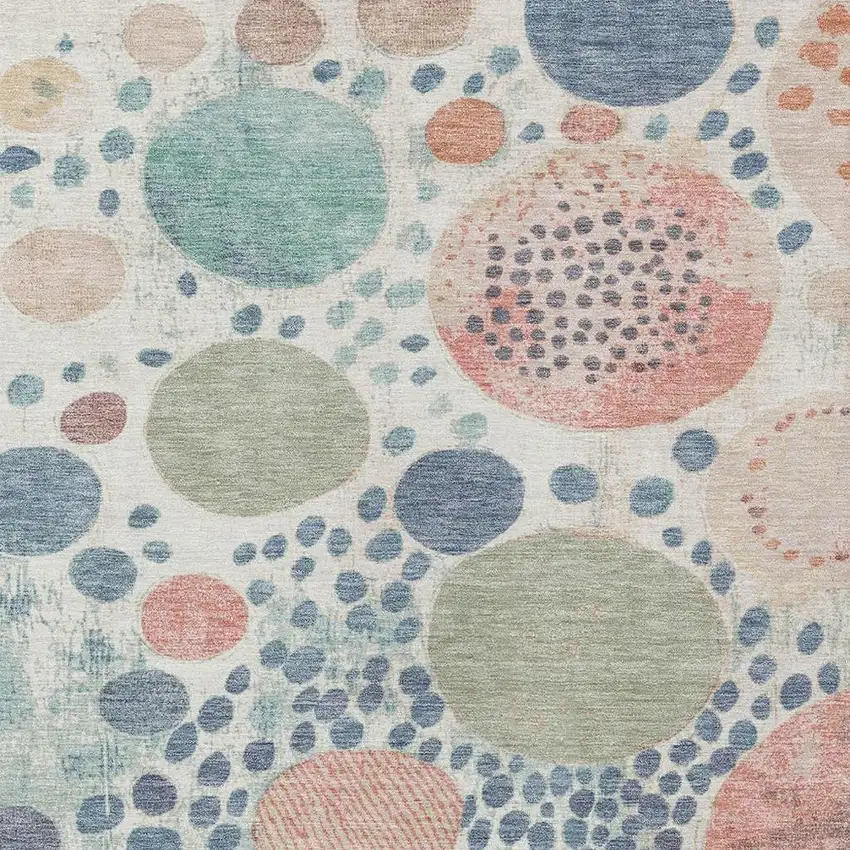 Denim Blue Peach And Artichoke Green Geometric Washable Indoor Outdoor Area Rug Photo 3