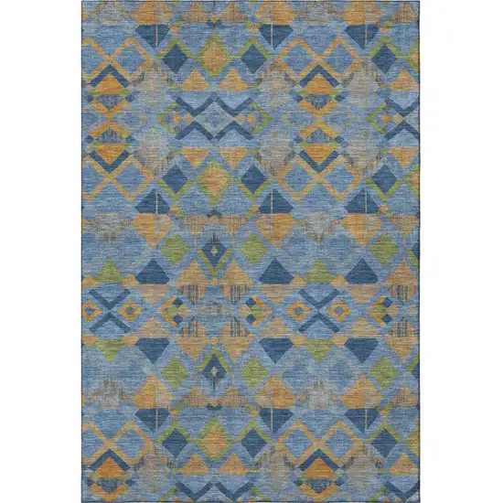 Denim Blue Peach And Green Geometric Washable Area Rug With UV Protection Photo 3