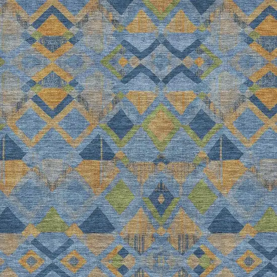 Denim Blue Peach And Green Geometric Washable Area Rug With UV Protection Photo 2