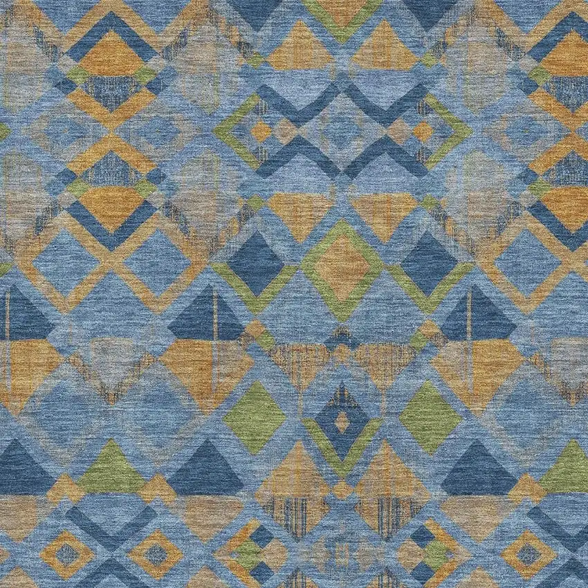 Denim Blue Peach And Green Geometric Washable Area Rug With UV Protection Photo 2