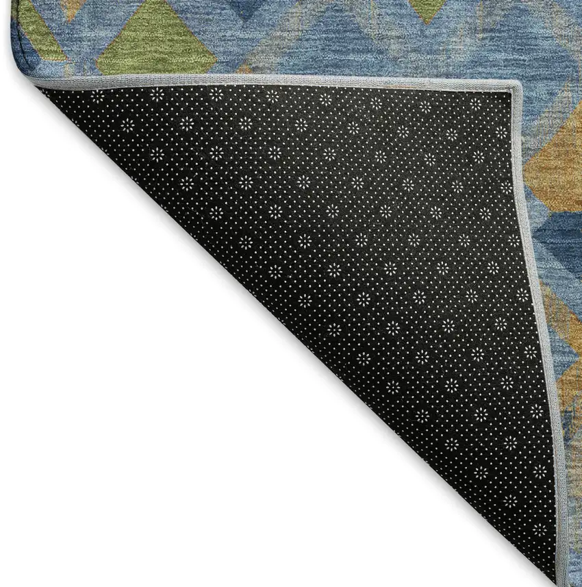 Denim Blue Peach And Green Geometric Washable Area Rug With UV Protection Photo 6