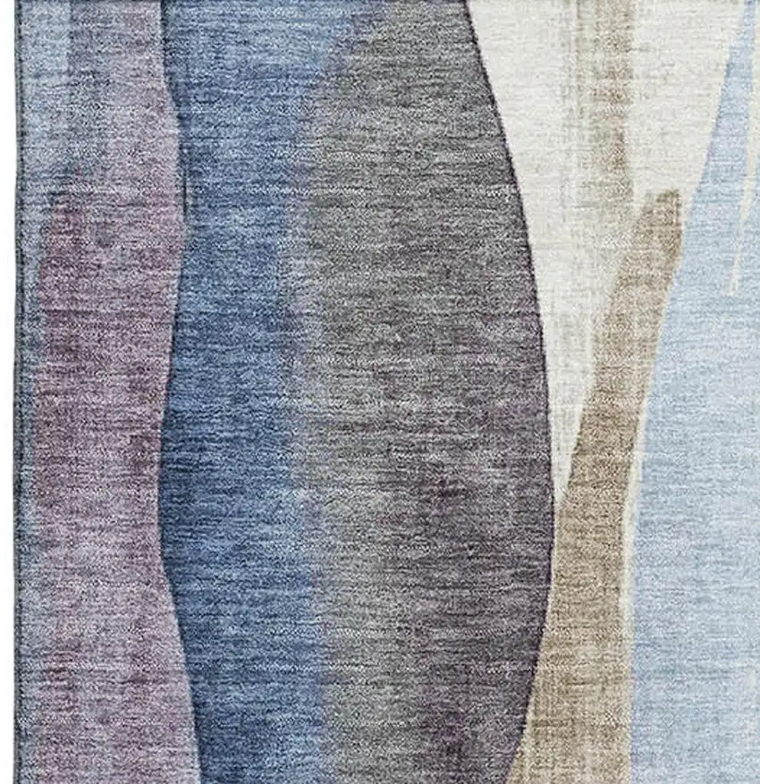 Denim Blue Purple And Beige Abstract Washable Area Rug With UV Protection Photo 3