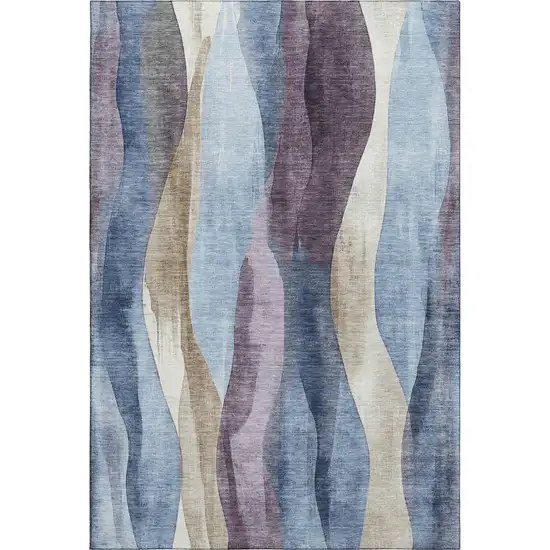 Denim Blue Purple And Beige Abstract Washable Area Rug With UV Protection Photo 1