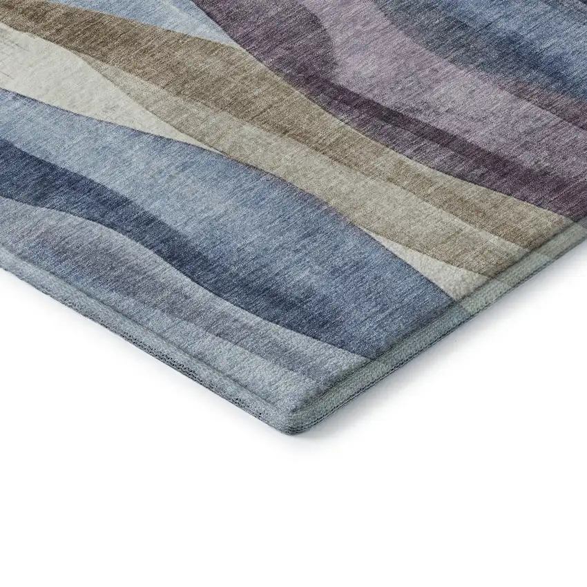 Denim Blue Purple And Beige Abstract Washable Area Rug With UV Protection Photo 8