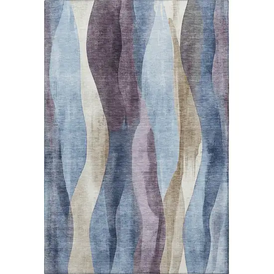 Denim Blue Purple And Beige Abstract Washable Area Rug With UV Protection Photo 4