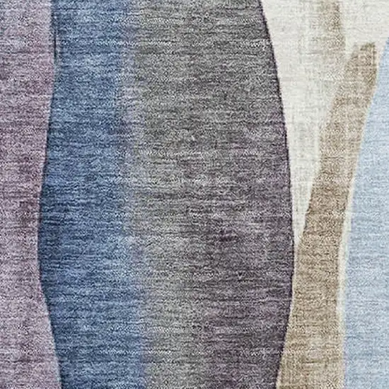 Denim Blue Purple And Beige Abstract Washable Area Rug With UV Protection Photo 3