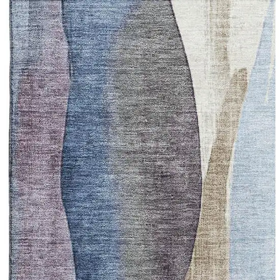 Denim Blue Purple And Beige Abstract Washable Area Rug With UV Protection Photo 4