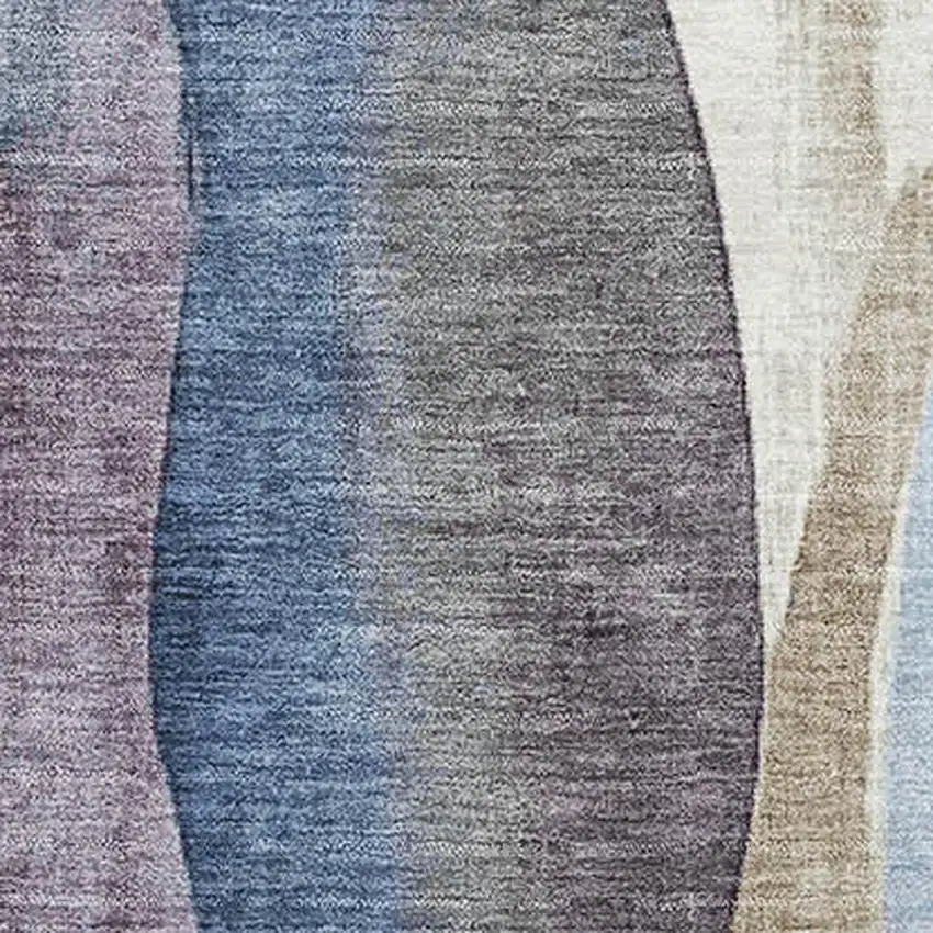 Denim Blue Purple And Beige Abstract Washable Area Rug With UV Protection Photo 3