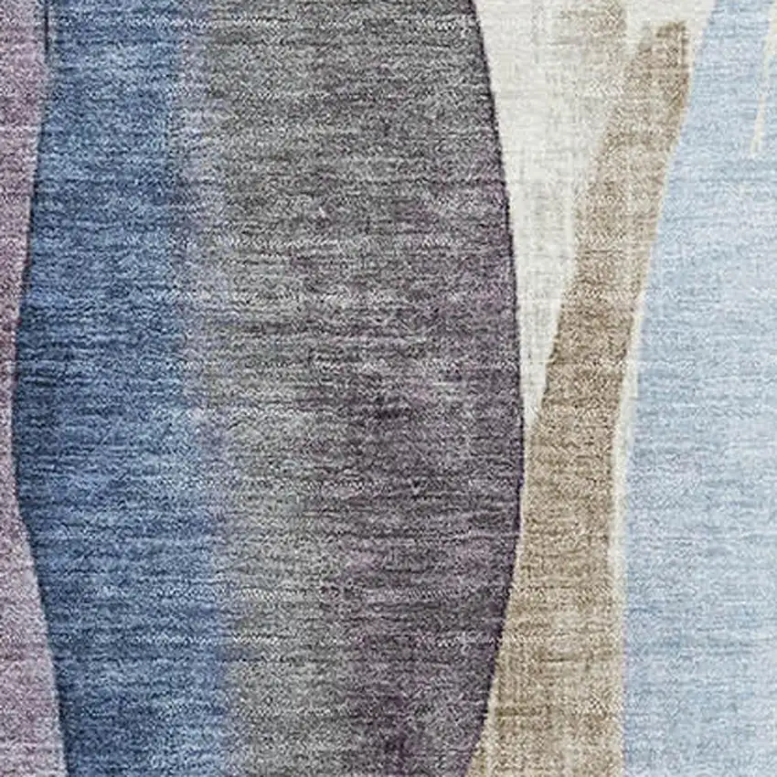 Denim Blue Purple And Beige Abstract Washable Area Rug With UV Protection Photo 3