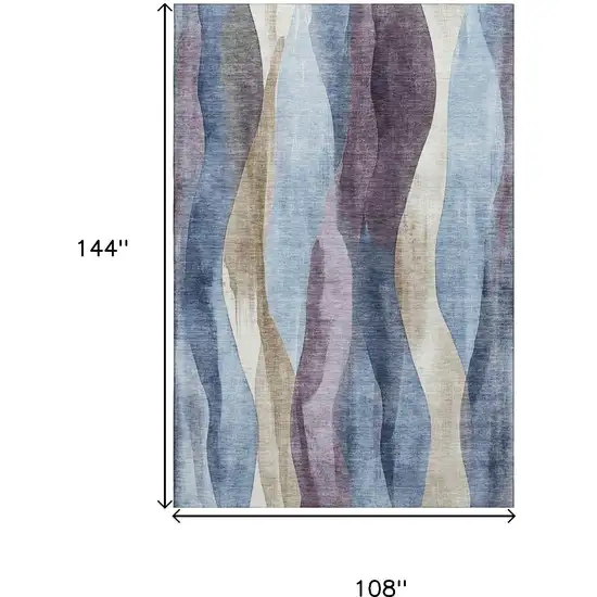 Denim Blue Purple And Beige Abstract Washable Area Rug With UV Protection Photo 9