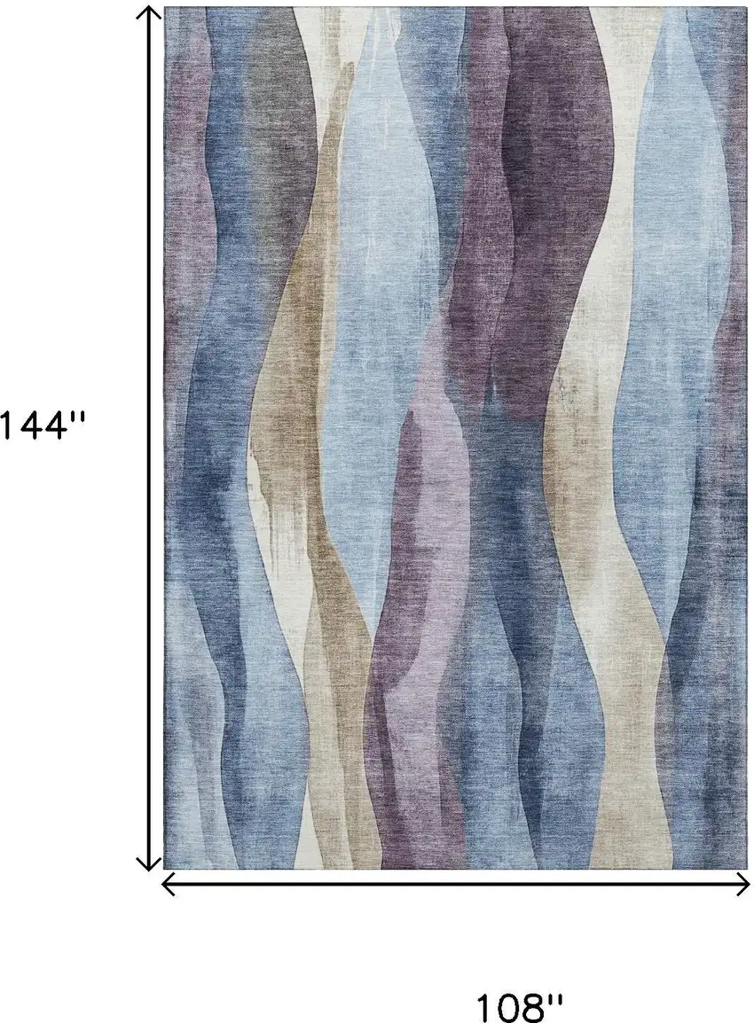 Denim Blue Purple And Beige Abstract Washable Area Rug With UV Protection Photo 9