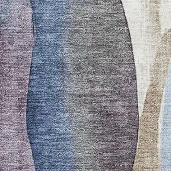 Denim Blue Purple And Beige Abstract Washable Area Rug With UV Protection Photo 3