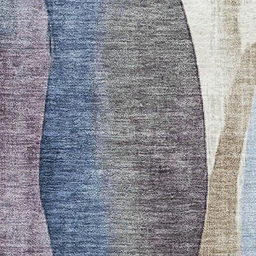 Denim Blue Purple And Beige Abstract Washable Area Rug With UV Protection Photo 3