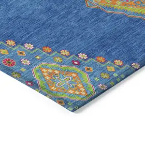 Photo of Denim Blue Red And Green Oriental Washable Indoor Outdoor Area Rug