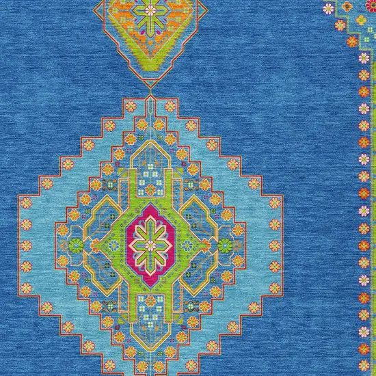 Denim Blue Red And Green Oriental Washable Indoor Outdoor Area Rug Photo 4