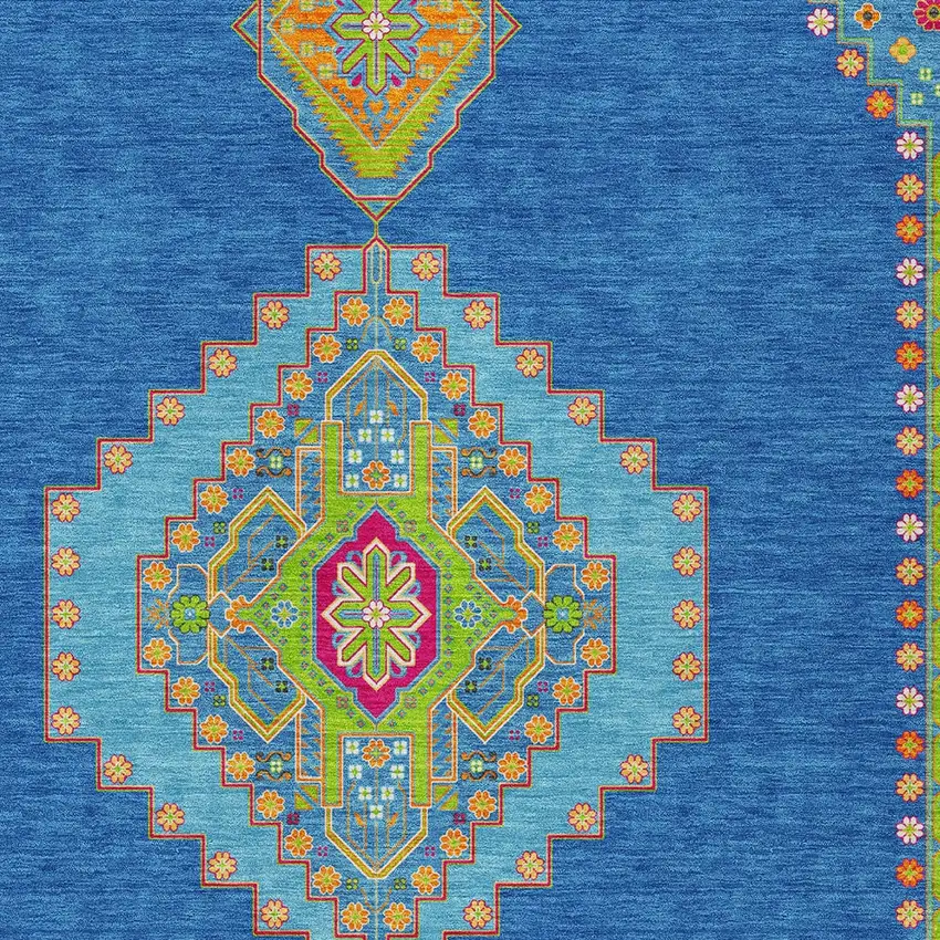 Denim Blue Red And Green Oriental Washable Indoor Outdoor Area Rug Photo 4