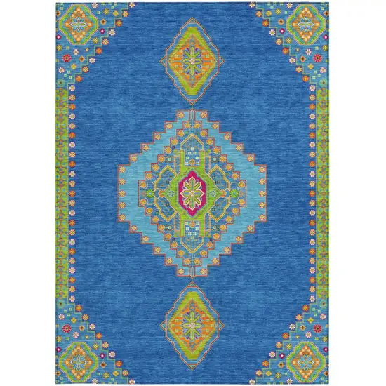 Denim Blue Red And Green Oriental Washable Indoor Outdoor Area Rug Photo 7