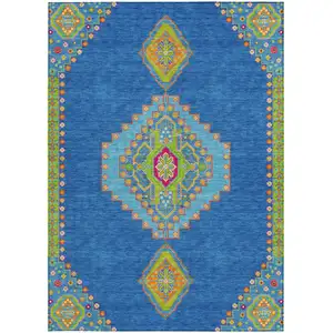 Photo of Denim Blue Red And Green Oriental Washable Indoor Outdoor Area Rug