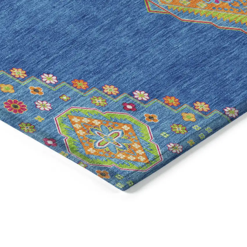 Denim Blue Red And Green Oriental Washable Indoor Outdoor Area Rug Photo 6