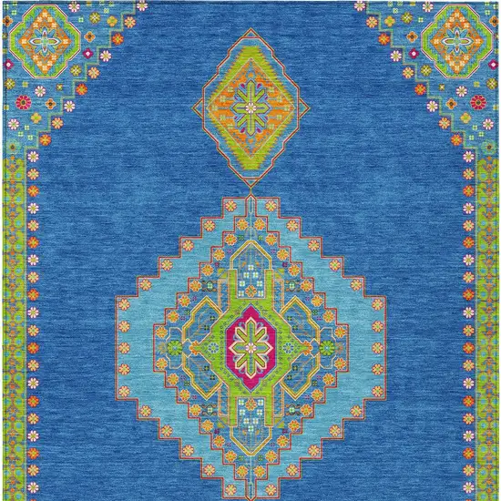 Denim Blue Red And Green Oriental Washable Indoor Outdoor Area Rug Photo 4