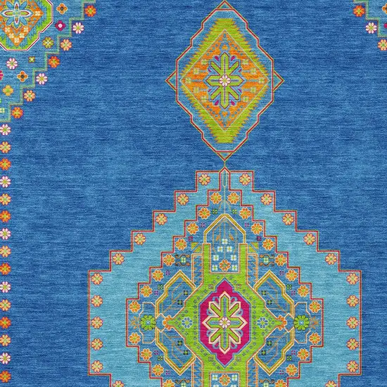 Denim Blue Red And Green Oriental Washable Indoor Outdoor Area Rug Photo 5