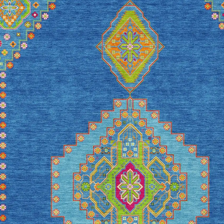 Denim Blue Red And Green Oriental Washable Indoor Outdoor Area Rug Photo 5