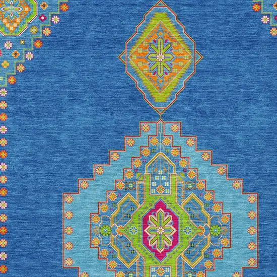 Denim Blue Red And Green Oriental Washable Indoor Outdoor Area Rug Photo 5