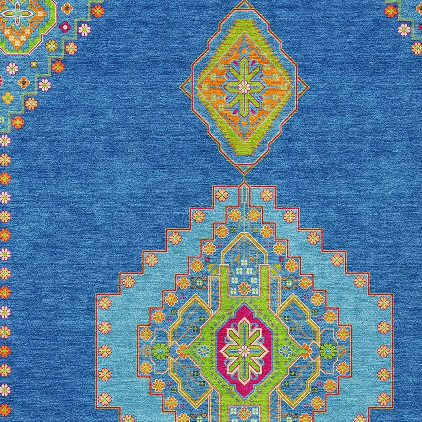 Denim Blue Red And Green Oriental Washable Indoor Outdoor Area Rug Photo 5