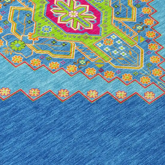 Denim Blue Red And Green Oriental Washable Indoor Outdoor Area Rug Photo 6