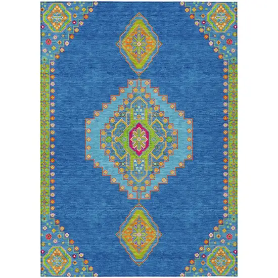 Denim Blue Red And Green Oriental Washable Indoor Outdoor Area Rug Photo 2