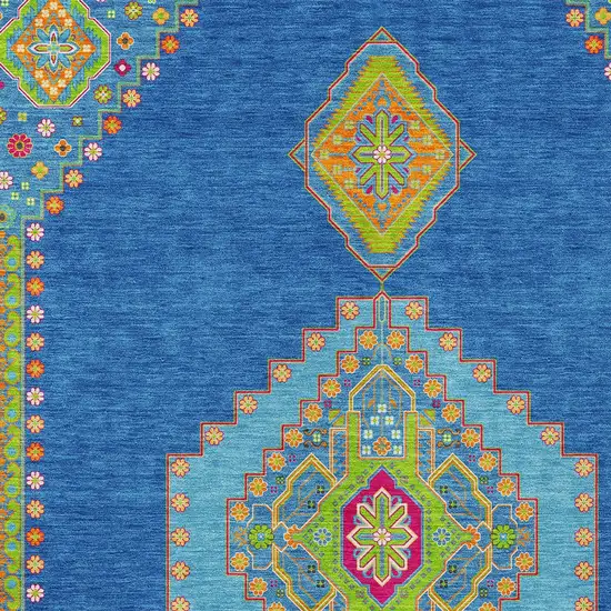 Denim Blue Red And Green Oriental Washable Indoor Outdoor Area Rug Photo 5