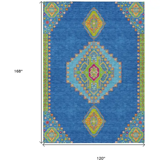 Denim Blue Red And Green Oriental Washable Indoor Outdoor Area Rug Photo 3