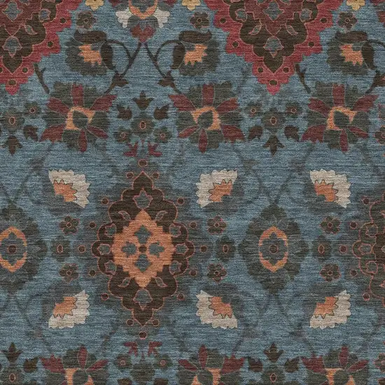 Denim Blue Red And Salmon Oriental Washable Area Rug With UV Protection Photo 2