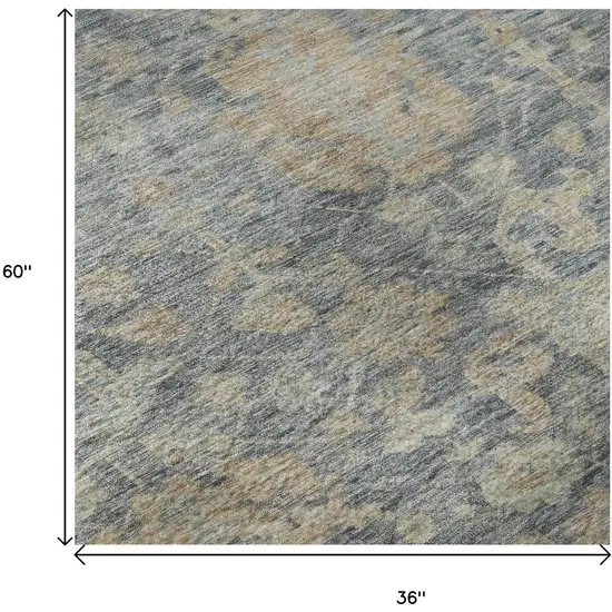 Denim Blue Rust And Beige Damask Washable Area Rug With UV Protection Photo 8