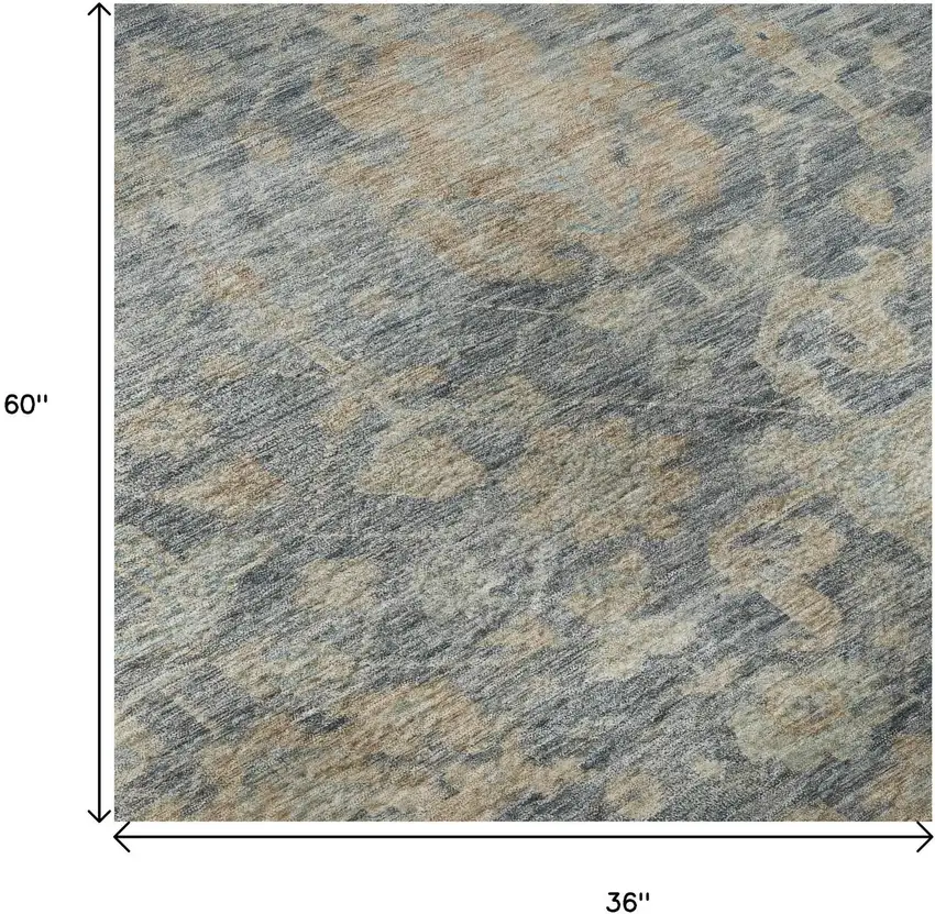 Denim Blue Rust And Beige Damask Washable Area Rug With UV Protection Photo 8