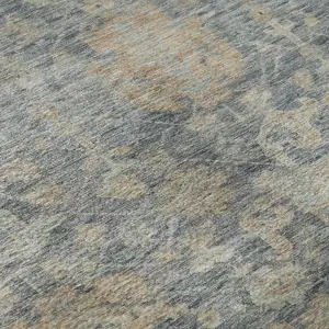 Photo of Denim Blue Rust And Beige Damask Washable Area Rug With UV Protection