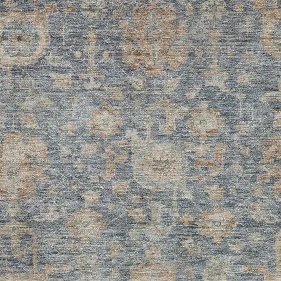 Denim Blue Rust And Beige Damask Washable Area Rug With UV Protection Photo 3