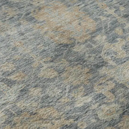 Denim Blue Rust And Beige Damask Washable Area Rug With UV Protection Photo 1