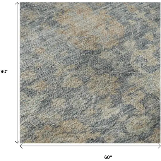 Denim Blue Rust And Beige Damask Washable Area Rug With UV Protection Photo 8