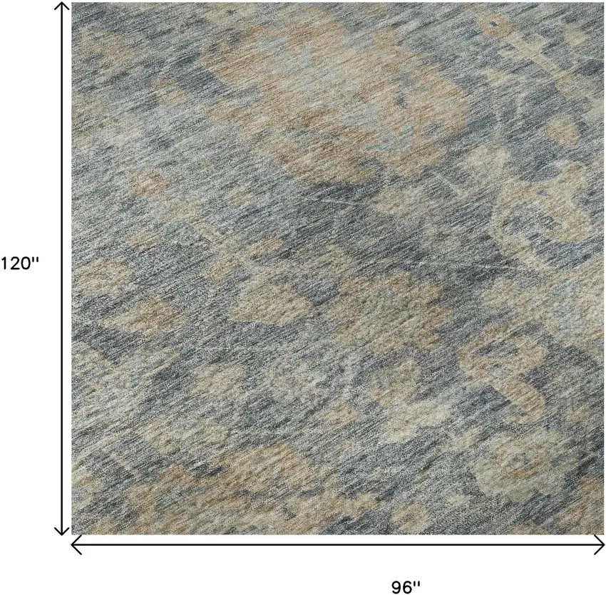 Denim Blue Rust And Beige Damask Washable Area Rug With UV Protection Photo 9