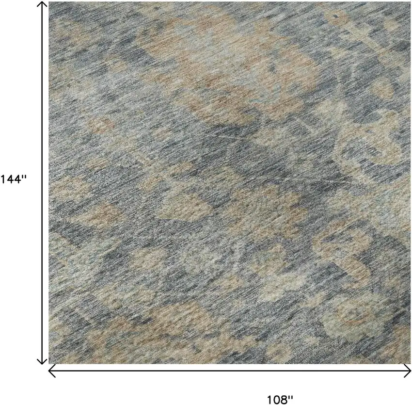 Denim Blue Rust And Beige Damask Washable Area Rug With UV Protection Photo 8